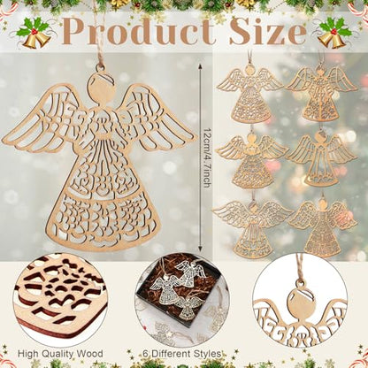 Halloscume 36 Pcs Christmas Wooden Angel Ornaments, Vintage,Classic Style - style: Classic