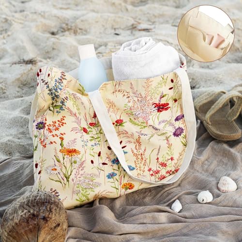 Aesthetics Canvas Tote Bag - Art Design Gift for Women, Reusable Purse Tote Bag with Inner Zip Pocket - style: Wildflower