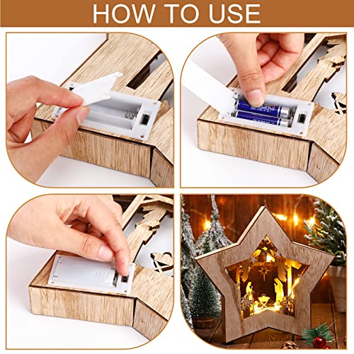 Bucherry Wooden Nativity Scene Christmas Decoration LED, Star - style: Star