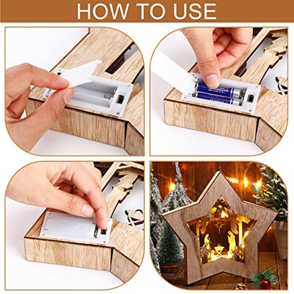 Bucherry Wooden Nativity Scene Christmas Decoration LED, Star - style: Star