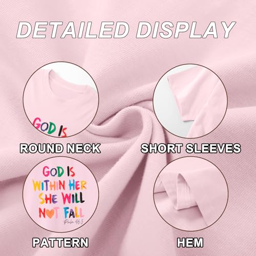 Sulayesh Christian Shirts for Women Jesus God is Within Her Tshirt Faith Inspirational Bible Verse Religious Graphic Tee Tops - color: Pink, size: Small