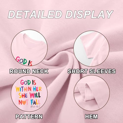 Sulayesh Christian Shirts for Women Jesus God is Within Her Tshirt Faith Inspirational Bible Verse Religious Graphic Tee Tops - color: Pink, size: Small