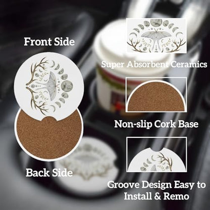 Ceramic Car Cup Coasters 2PCS - White Butterfly - color: White Butterfly