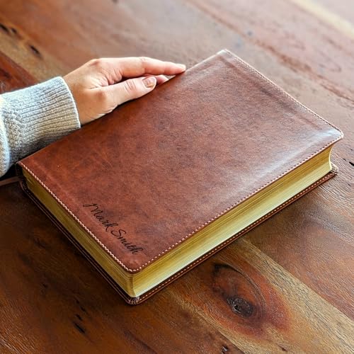 Personalized NLT Super Giant Print Bible – Brown LeatherLike | Filament Enabled | Custom Engraved Name | New Living Translation | 16-Point Super Giant Print | Red Letter | Smyth-Sewn Binding (Name Only)
