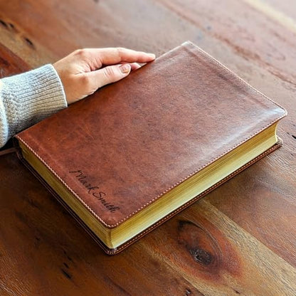 Personalized NLT Super Giant Print Bible – Brown LeatherLike | Filament Enabled | Custom Engraved Name | New Living Translation | 16-Point Super Giant Print | Red Letter | Smyth-Sewn Binding (Name Only)