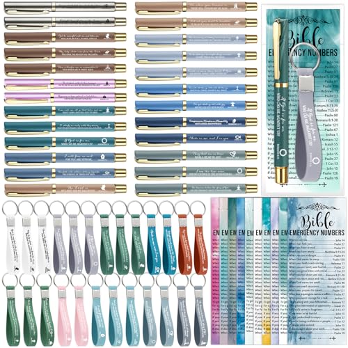 Feifeiya 25 Sets VBS Christian Church Gifts Bulk Bible Verse Plastic Gel Pen Religious Silicone Keychains Scripture Bookmarks for Men Women Empowerment Sunday Study Group Gifts(Colorful) - color: Colorful