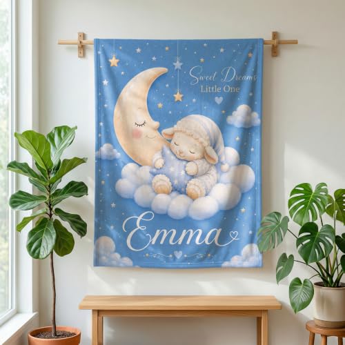 Personalized Baby Blanket With Name, Custom Baby Blankets Gift for Boy Girl - color: Cloud Blue, size: Lamb