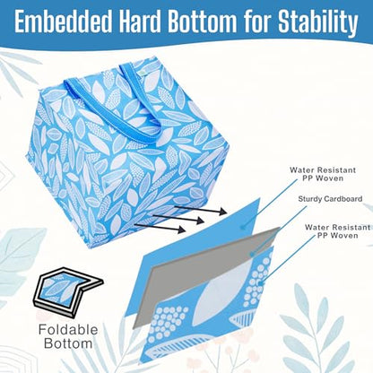 VENO 4 Pack Large Grocery Bag Reusable Shopping Bags with Hard Bottom - color: Spring Breeze