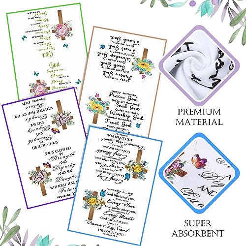 Rtteri 4 Pcs Christian Kitchen Dish Towels Hymn Tea Towels with Scripture Bible Verse Prayers Religious Gifts for Church Women Mom Grandma Christmas Housewarming Decor