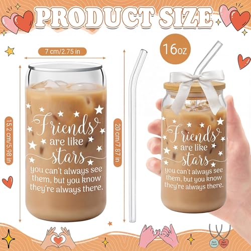 Glass Cups with Lids and Straws, 6Pack, 16oz, Quote Stars - style: Friendship