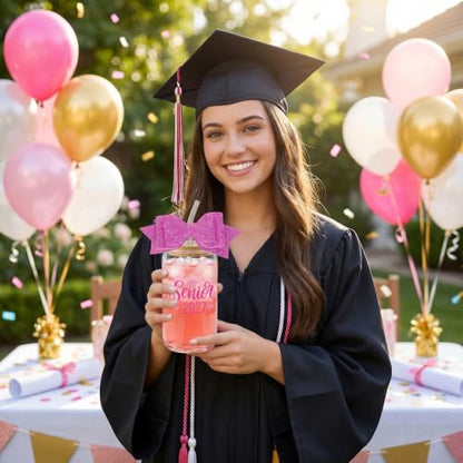 Class of 2027 Senior Gifts - Senior 2027 Pink Glass Tumbler with Glitter Bow, Graduation Gift for Girls Women Player College High School Daughter Friends Graduates - style: pink senior