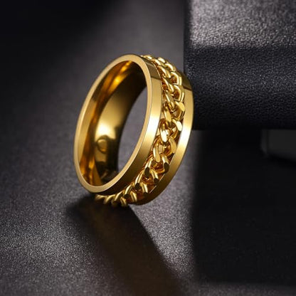 Mens Fidget Rings Anxiety Ring for Men 6mm 8mm Chain Spinner Ring Size 5-14 - color: Gold Gold