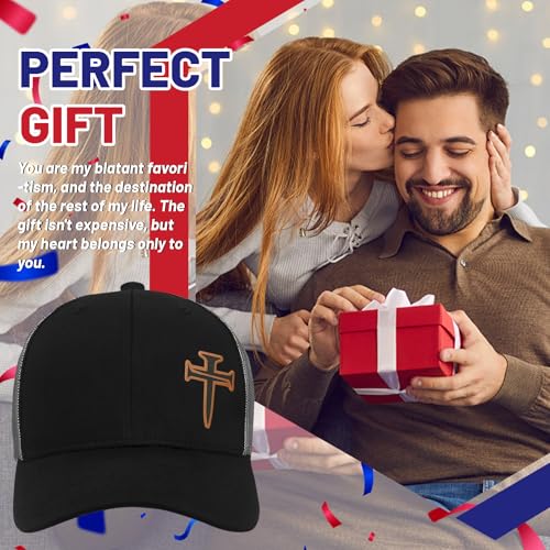 3D Embroidered Christian Hat for Men & Women, Jesus Faith Cross Hat, Religious Gifts for Christians Clothes - color: Leather - Black Silver