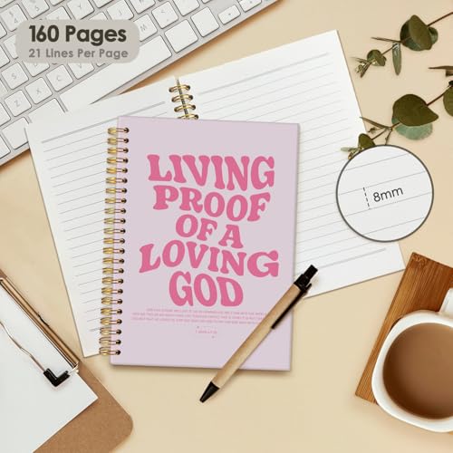 Christian Journal, Pink Bible Study Notebook, Bible Notebooks for Note Taking, Church Hardcover Spiral Notebook for Women 5.5x8.3 - Pink - color: Living Proof of a Loving God - Pink