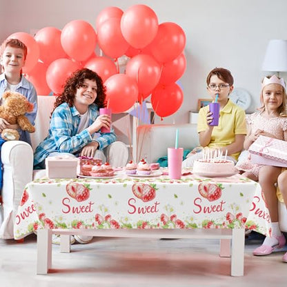 3Pcs Strawberry Plastic Tablecloth, Disposable Berry Sweet One Table Cover - color: Strawberry