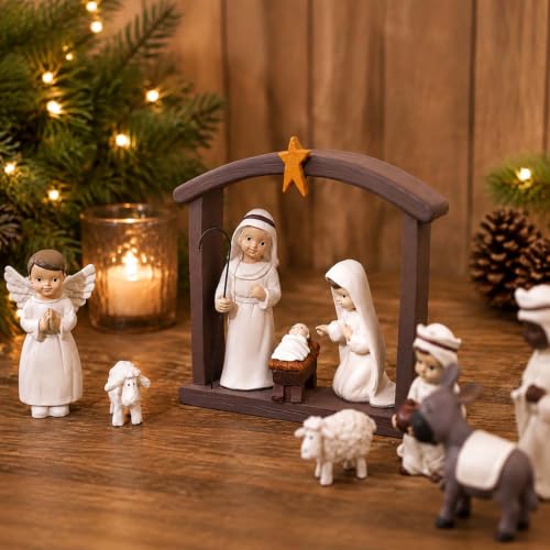 12 Piece Nativity Set, Resin Indoor Christmas Manger Scene, 5 Inch