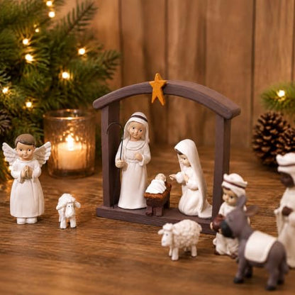 12 Piece Nativity Set, Resin Indoor Christmas Manger Scene, 5 Inch