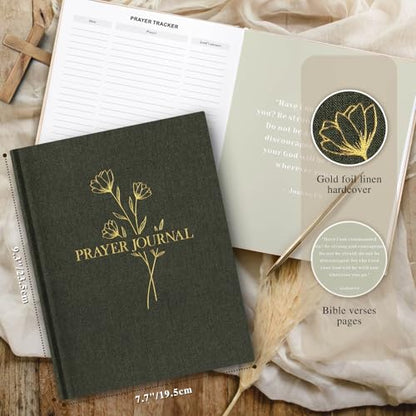 Lanpn Bible Prayer Journal for Women Men, 68 Weeks Linen Bible Study Journal Christian Prayer Notebook Planner with Scripture Verse, Devotional Journal Religious Christian Faith Gifts Women, Green - color: Green