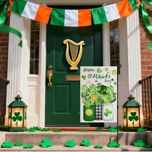 Hahafelt 3 Pack 12" x 18" Easter Garden Flag Double Sided Outdoor Decorations Easter Egg Heart Shamrocks for Outside Holiday Seasonal Spring Valentines Day St Patricks Day Lawns Patios Yard Lawn