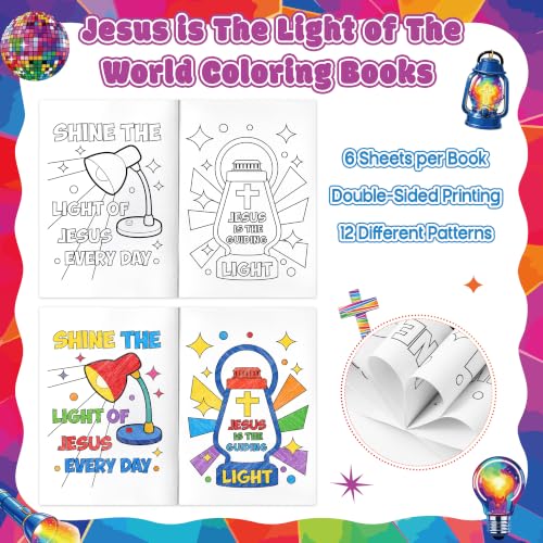 Dvbonike 24Pcs VBS Religious Coloring Books Illumination Station DIY Pages - color: E-VBS Religious