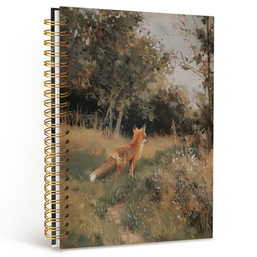 MOFUYU Fox Spiral Notebook Journal,Fox Gifts,Vintage Notebooks for School - color: white(fox)