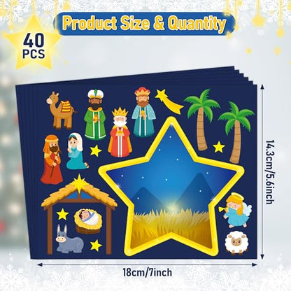 Haooryx Xmas Nativity Scene Stickers Make Your Own Jesus Birth Paper Craft - style: 40Pcs Jesus Birth
