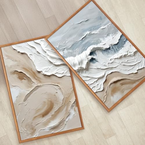 CHDITB 3D Textured Ocean Wave Framed Wall Art, Coastal Relief Painting - color: 3d Ocean