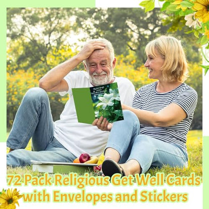Motiskyy 72 Pack Religious Get Well Cards Bulk with Envelopes Stickers Christian Get Well Soon Greeting Cards with Scripture Encouragement Blessing 4.5 x 6.2 Inch(Natural Flowers) - style: Natural Flowers