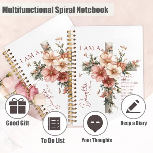 Floral Cross Christian Spiral Notebook Journal 5.5x8.3in, I Am a Daughter of the King Bible Scripture Hardcover Journal Notebook for Church Study Work Office - color: I Am a Daughter of the King