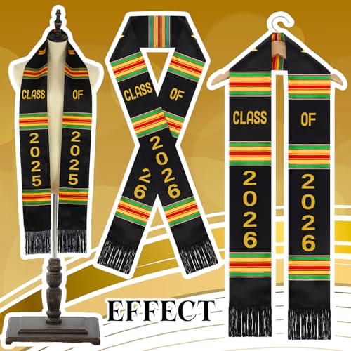 Geyoga Graduation Stole Kente Stole Black Authentic African Art 72" x 4.8" for Adult College Unisex Grads Celebrate - style: Class of 2026
