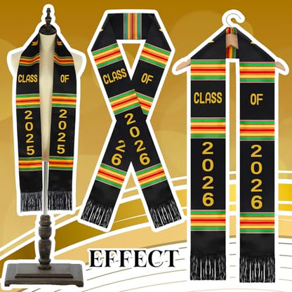 Geyoga Graduation Stole Kente Stole Black Authentic African Art 72" x 4.8" for Adult College Unisex Grads Celebrate - style: Class of 2026