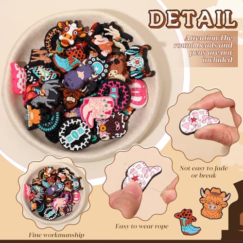 Tondiamo 60 Pcs Cowboy Silicone Focal Beads for Pens Funny Bulk Western Cowboy Cowgirl Character Bead for Beaded Pen Necklace Bracelet Charms Keychain Making Jewelry Making DIY Gifts - style: Cowboy