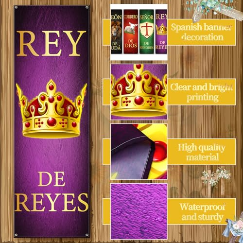 4 Pcs Spanish Church Banners Spanish Sanctuary Banner Church Backdrop Banners with Scripture León De Judá Cordero Dios Señor De Los Señores Banner Religious Hanging Signs - size: 2 x 6 ft, style: Spanish
