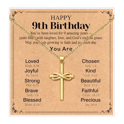 Happy 6-16th Birthday Gifts for Girls,Cross Necklace Decorations - style: Happy 9th Birthday