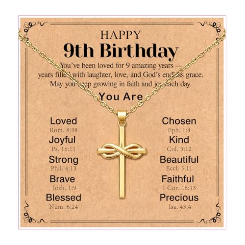 Happy 6-16th Birthday Gifts for Girls,Cross Necklace Decorations - style: Happy 9th Birthday