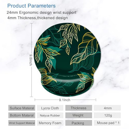ITNRSIIET Ergonomic Mouse Pad with Wrist Support Wrist Rest Smooth Surface Non-Slip Rubber Base Comfortable Office Supplies Pain Relief, 9.8 x 9.1 inches, Leaf - color: Leaf