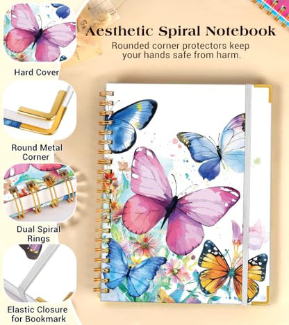 Lined Spiral Notebook Journal for Women, 150 Pages Cute Notebooks 5.75” x 8.38”, A5 Hardcover Spiral Journals with 100 GSM Thick Paper, College Ruled Notebook for Writing Work School, Butterflies in the Blooms - color: Butterflies in the Blooms