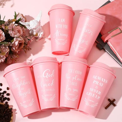 Skylety 48 Pack Christian Gift 16oz Bible Verse Travel Cups, Pink - color: Pink