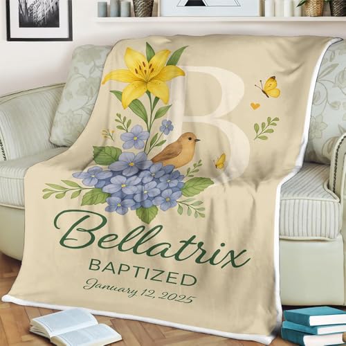 Baby Blankets For Boys Customized Name, Personalized Baptism Blanket For Baby Girl Or Boy Custom Name, Date & Floral Initial Christening Gift From Godparents, Godfather Blanket, Newborn Boy Gift, Sof - color: #Ver6