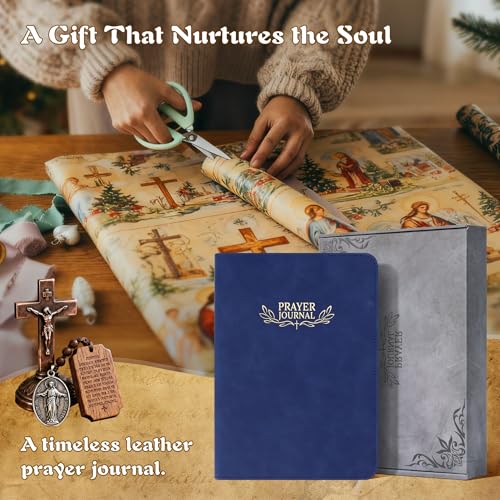 Ospelelf Prayer Journal Tracker Leather Christian Bible Zippered Notebook Daily Devotional Scripture Study Planner Gifts for Jesus Faith Believers Women Men Undated 3 Months Dark Bue - color: dark blue