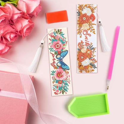 8 Pieces Christian Bible Verse Diamond Art Bookmarks 5d Christian Beaded Bookmark Acrylic Tassel Bookmark for DIY Making Beginners Adults Arts Craft Supplies (Floral-2) - color: Floral-2