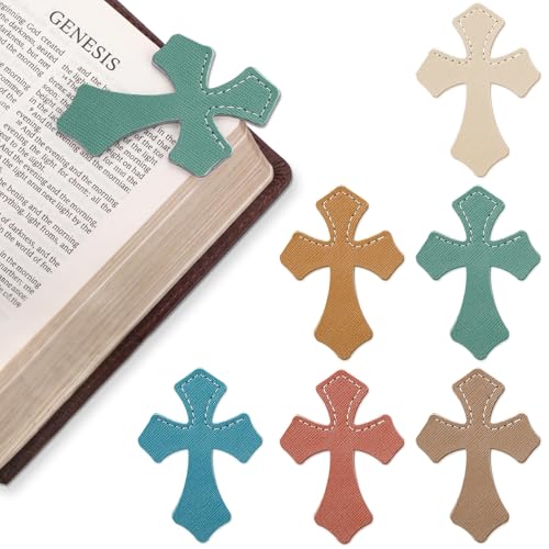 Resurhang 6 Pcs Leather Cross Bookmarks Christian Bookmarks, Morandi - color: Morandi