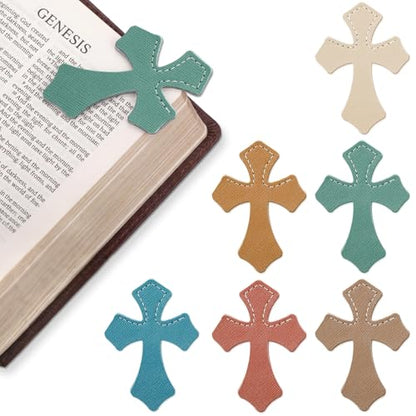 Resurhang 6 Pcs Leather Cross Bookmarks Christian Bookmarks, Morandi - color: Morandi