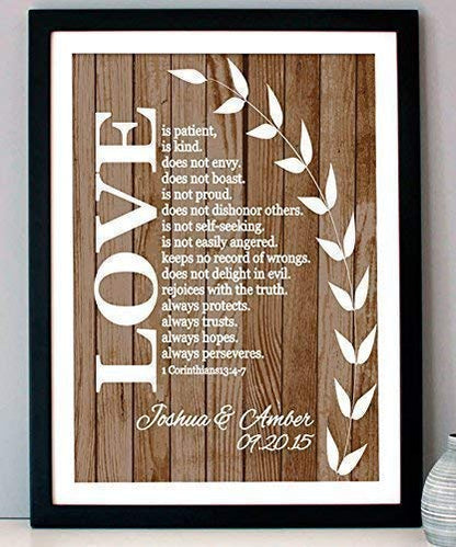 Canary Road Personalized Corinthians Paper Art Print | Religious Wedding Decor | Custom Wedding Sign Christian Anniversary | Christian Couple Gift | Engagement Gift