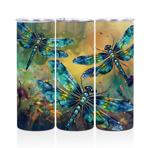 Coffee Tumbler, 20 oz Tumbler, Insulated Coffee Mug with Lid, Skinny Stainless Steel Thermal Cup, Slim Vacuum Water Bottle Travel Mug, Christmas Birthday Dragonfly Gifts for Women Men Girls Sister - color: Dragonfly 1150