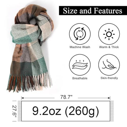 Clothirily Womens Winter Scarf, Oversized Long Blanket Plaid Shawl Wrap - color: Green Grey Lattice