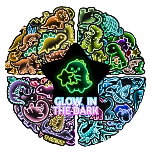 Glow in The Dark Cartoon Neon Dinosaur Stickers for Water Bottle, 50 Pcs Cute Dino Waterproof Vinyl Laptop Decals, Phone Case Luggage Scrapbook Guitar Decor - color: Luminescent-469kscp