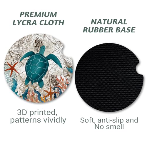 Yonlevres Car Coasters for Cup Holders，Sea Turtle 2.75" 2 Pack - color: Sea Turtle