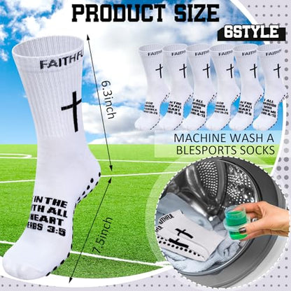 Glitopper 6 Pairs Cross Grip Soccer Socks US 6-13 christian - color: White, style: Faithful