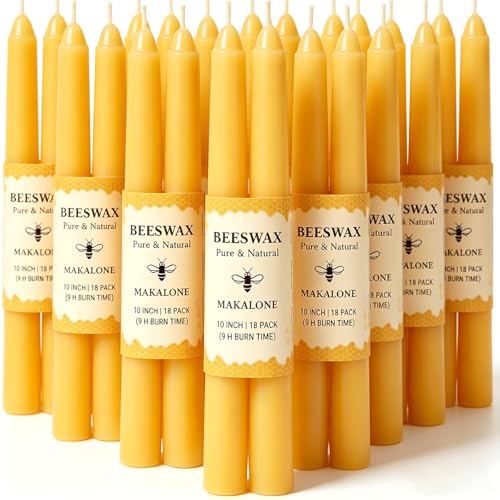 Beeswax Taper Candles,100% Natural Bees Wax Candle Sticks,18 Pack,10 Inch - color: Yellow, size: 10 inch